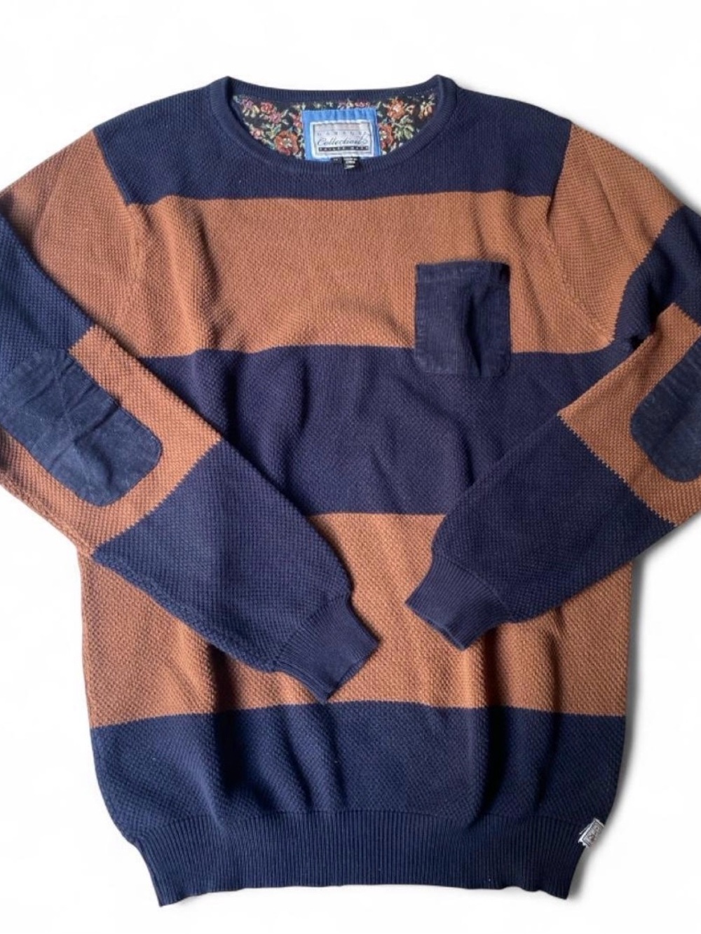 Billabong Navy and Brown Striped Crewneck Sweater